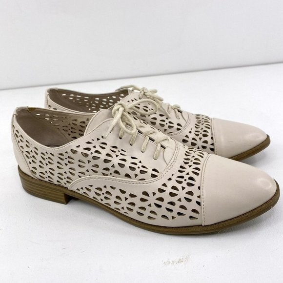 Sam & Libby Shoes - Sam & Libby Beige Laser-Cut Oxford Flats